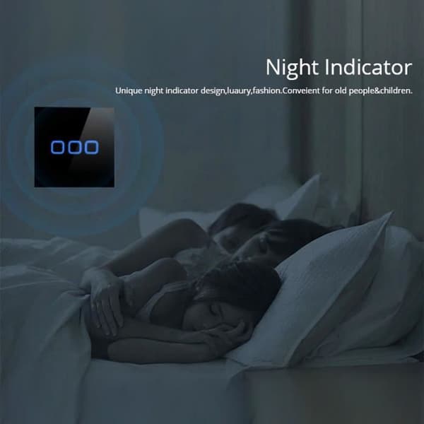 Maclean Single Black Glass LED Touch Light Switch med fyrkantig knopp