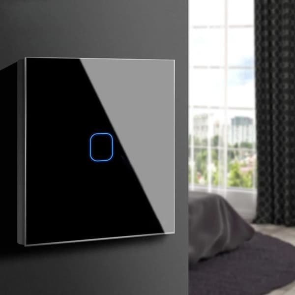 Maclean Single Black Glass LED Touch Light Switch med fyrkantig knopp