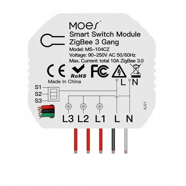 Modul Smart Zigbee-omkopplare - Moes - 3 Kanaler - Röststyrning - 2 Stycken
