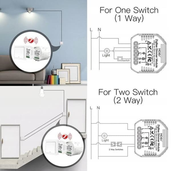 Modul Smart Zigbee-omkopplare - Moes - 3 Kanaler - Röststyrning - 2 Stycken