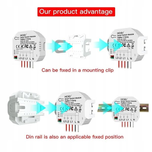 Modul Smart Zigbee-omkopplare - Moes - 3 Kanaler - Röststyrning - 2 Stycken