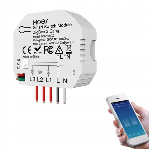 Modul Smart Zigbee-omkopplare - Moes - 3 Kanaler - Röststyrning - 2 Stycken
