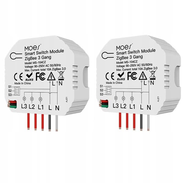 Modul Smart Zigbee-omkopplare - Moes - 3 Kanaler - Röststyrning - 2 Stycken