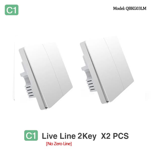 Aqara Smart Väggbrytare, ZigBee Kommunikation, 1Knapp/2Knapp/3Knapp Alternativ,C1 Nej Neutral 2X2