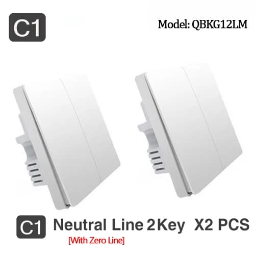 Smart Light Wall Switch, Trådløs Kontrol, Homekit Kompatibel, 2X med neutral 2key