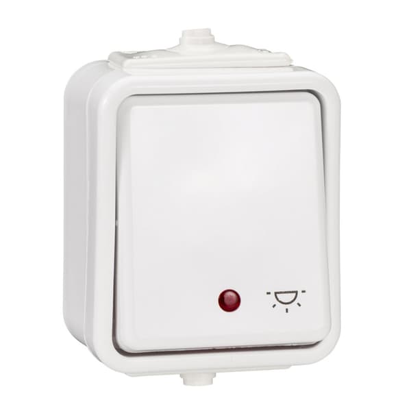 Påbygningsmonteret "lys"-knap, med baggrundsbelysning, IP44, hvid CEDAR