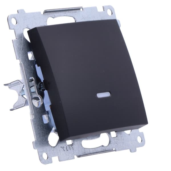 Enpolet afbryder med LED-baggrundsbelysning (modul) 10AX, 250V~, lynkoblinger, matsort Simon54