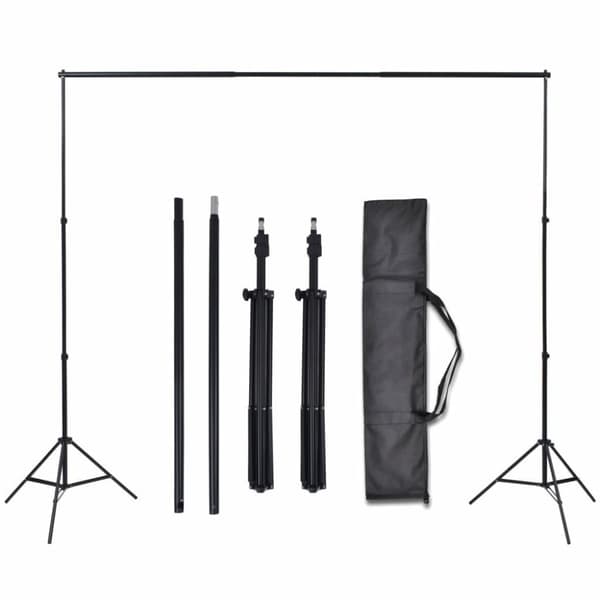 vidaXL Fotostudiosett med 3 fargerike bakgrunner bomull justerbar ramme 3x5 m