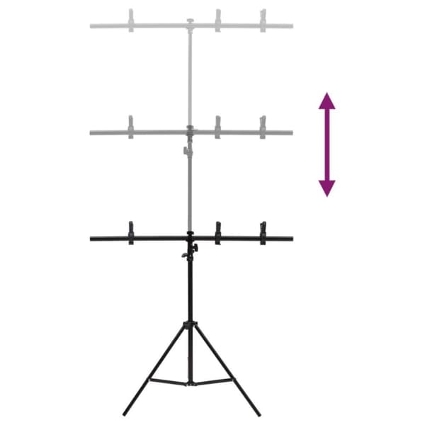 vidaXL T-muotoinen taustakankaan teline musta 91x60x(70-200) cm