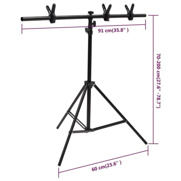 vidaXL T-muotoinen taustakankaan teline musta 91x60x(70-200) cm