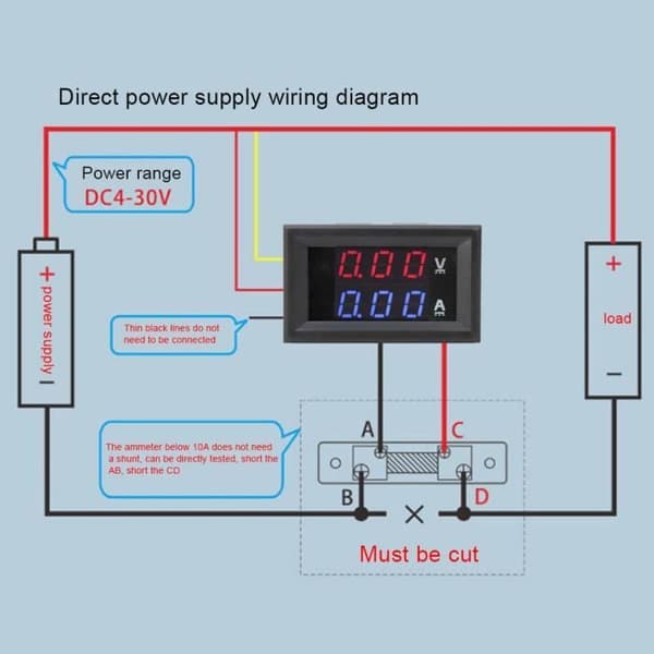 DC0-100V/10A LED DC Spänningsmätare Dual Display Digital Voltmeter Amperemeter (Röd+Blå)-CER