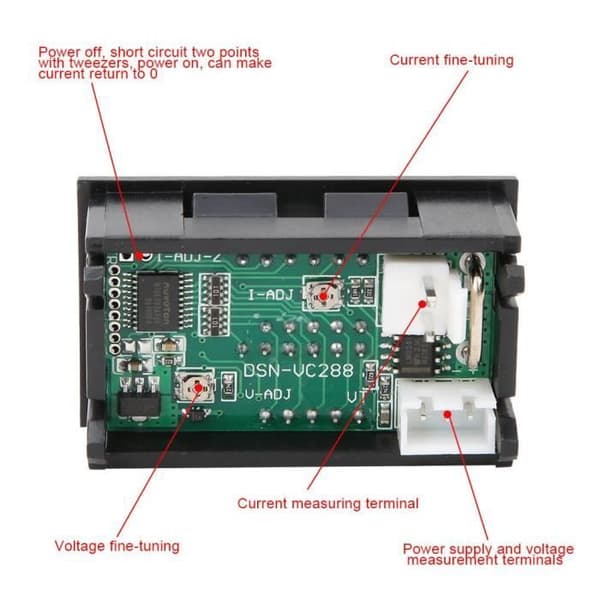 DC0-100V/10A LED DC Spänningsmätare Dual Display Digital Voltmeter Amperemeter (Röd+Blå)-CER