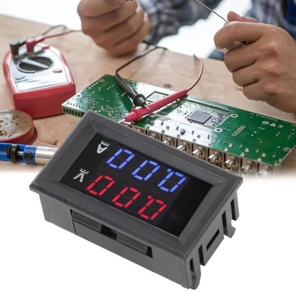 DC0-100V/10A LED DC Spänningsmätare Dual Display Digital Voltmeter Amperemeter (Röd+Blå)-CER