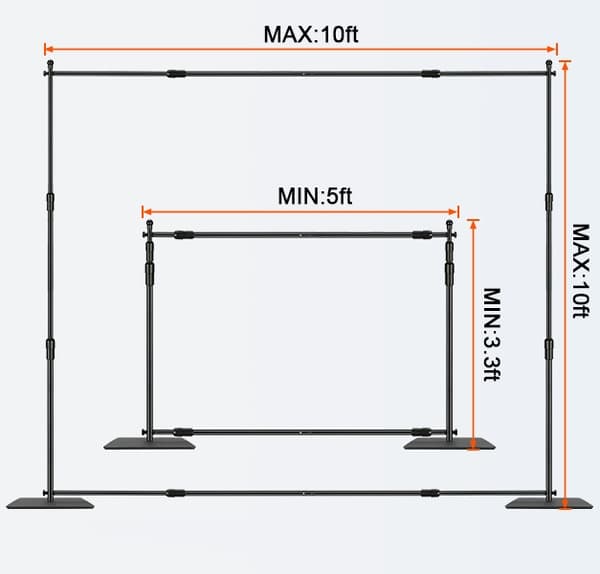 10x10 fot 5kg lastkapacitet kraftigt multifunktionellt bakgrundsstativ, justerbar höjd, stabilt och hållbart, lätt att installera och bära