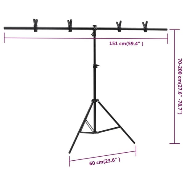 vidaXL T-muotoinen taustakankaan teline musta 151x60x(70-200) cm - Studiotelineet & kiinnikkeet