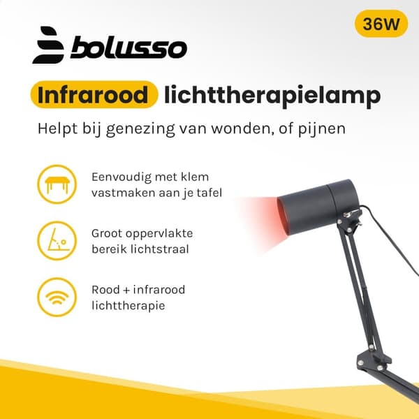 Bolusso Infraröd LED Lampa – Smärtlindring med Värmeterapi för Leder & Muskler – Ställbar Höjd & Effektiv Infraröd Behandling för Hemmabruk