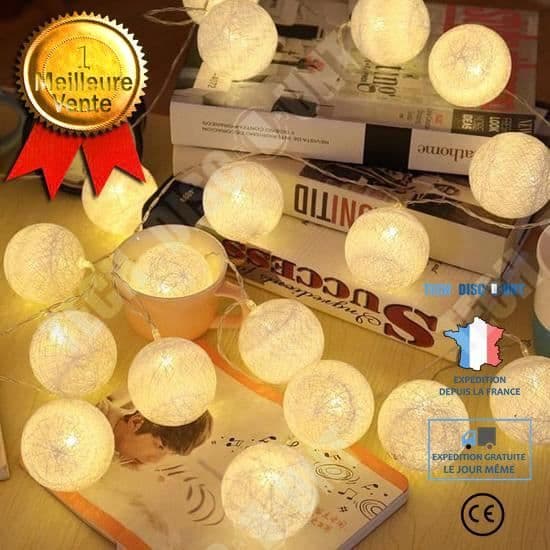 TD® Fairy lights - 20 LED-kulor - Varmvita - 2,3 m bomullsbatterilåda ljus girlander inredning