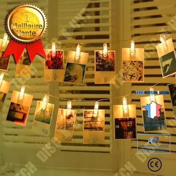TD® batteridrivna LED Fairy Lights 20 fotoklämmor - 2m - Varmvitt - Inomhusdekoration för jul Nyår Födelsedag Bröllop