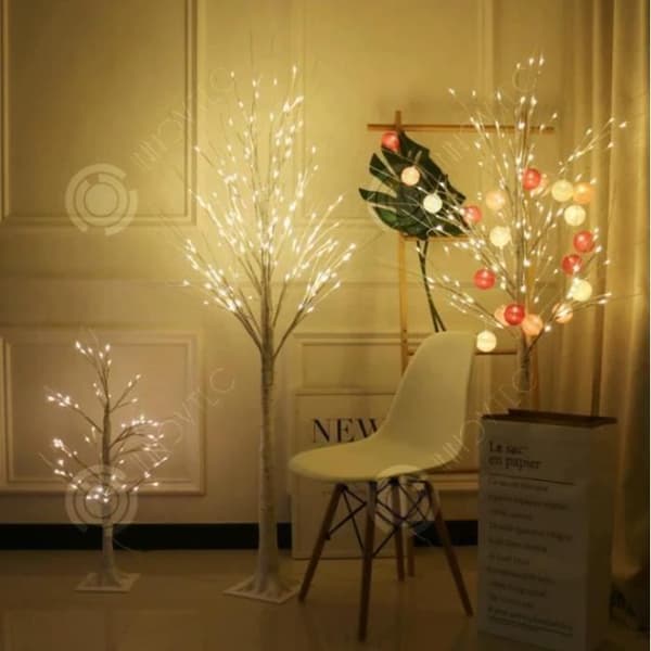 INN Mini Träd Ljus Konstgjord Björk Kvist Dekoration Strängljus 24 LED inomhus 60cm