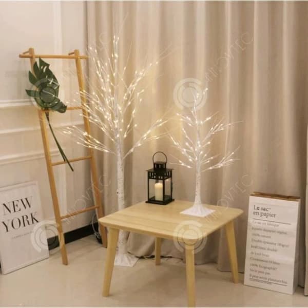 INN Mini Träd Ljus Konstgjord Björk Kvist Dekoration Strängljus 24 LED inomhus 60cm