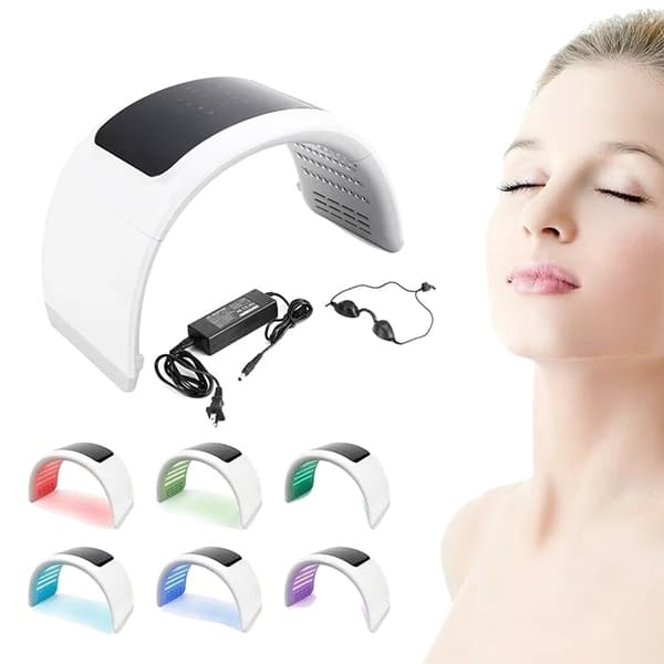 LED Ansiktsmask, 7 Färgers Ljusbehandling, Beröringsskärmskontroll,EU, Vit