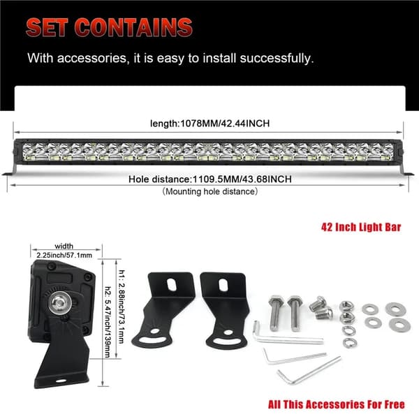 LED Lysbjælke, Super Lys Hvidt Lys, IP68 Vandtæt, 50.000-Timers Levetid, 30° Spot & 150° Flodbjælke,12D 42 tommer 600W