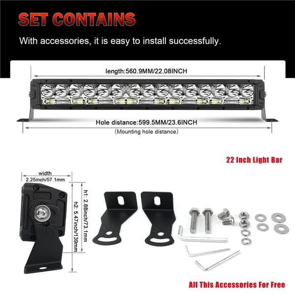 LED Lysbjælke, Super Lys Hvidt Lys, IP68 Vandtæt, 50.000-Timers Levetid, 30° Spot & 150° Flodbjælke,12D 42 tommer 600W
