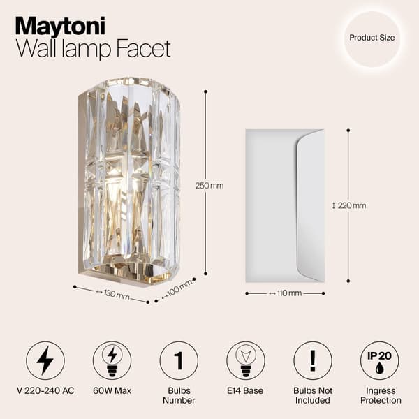 Facett - Vägglampa (sconce) 130x250 mm, 1xE14 60W guld