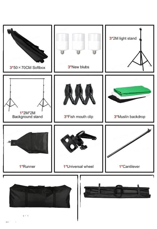 Fotostudio Kit, 50 x 70 cm Softbox, 2,6 x 3 m Bakgrundsstativ,Fotostudio Kit 35