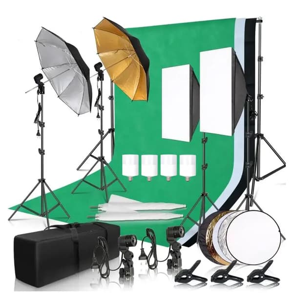 Fotostudio Kit, 50 x 70 cm Softbox, 2,6 x 3 m Bakgrundsstativ,Fotostudio Kit 36