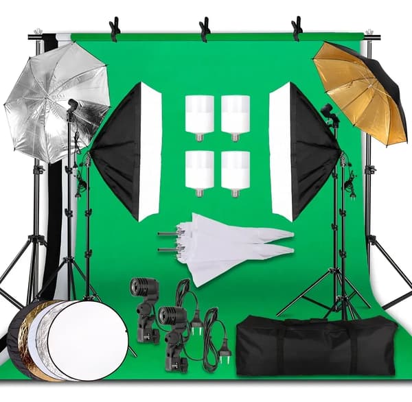 Fotostudio Kit, 50 x 70 cm Softbox, 2,6 x 3 m Bakgrundsstativ,Fotostudio Kit 36-a
