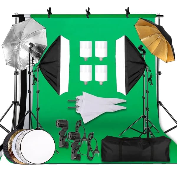Fotostudio Kit, 50 x 70 cm Softbox, 2,6 x 3 m Bakgrundsstativ,Fotostudio Kit 36-a