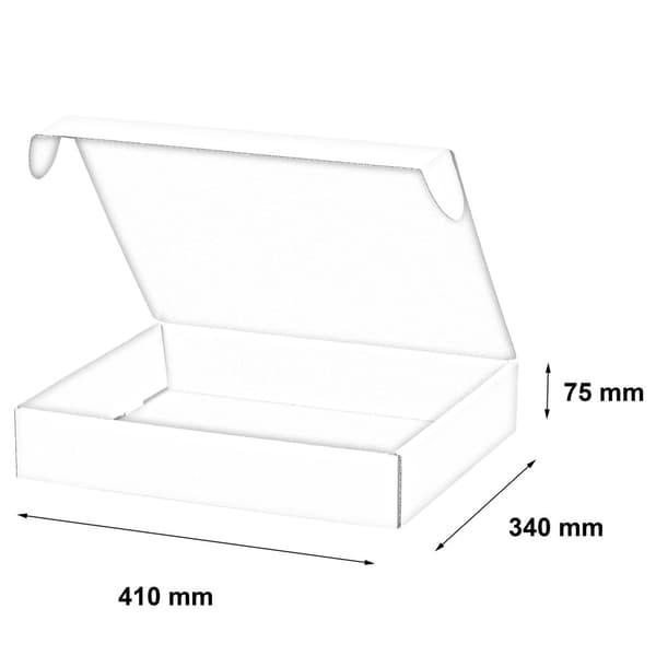 Muotoiltu laatikko 410x340x75mm valkoinen 50kpl