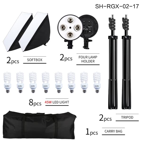 Fotobelysningssats, 4 lampsocklar, 20W LED-ljus,45w Spiral lampa
