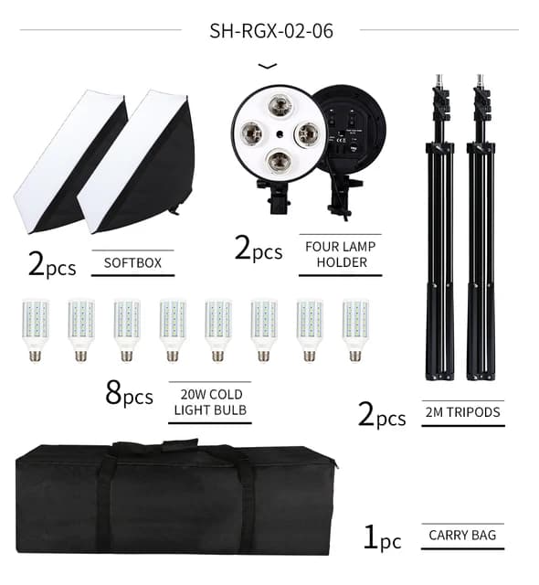 Valokuvaus Softbox-valaistussarja, jatkuva kuvaus, E27-kannan tarvikkeet, 20W LED-lamppu