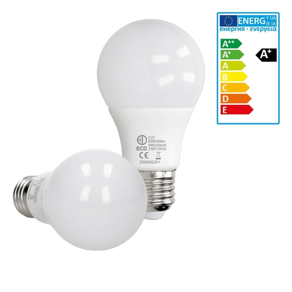 ECD Germany Sæt med 3 - 9W - E27 - LED pære | 6000 Kelvin | Beam vinkel 270 ° | 589 lumen | kold hvid | 220-240 | EEK A + | Pære pærer belysning