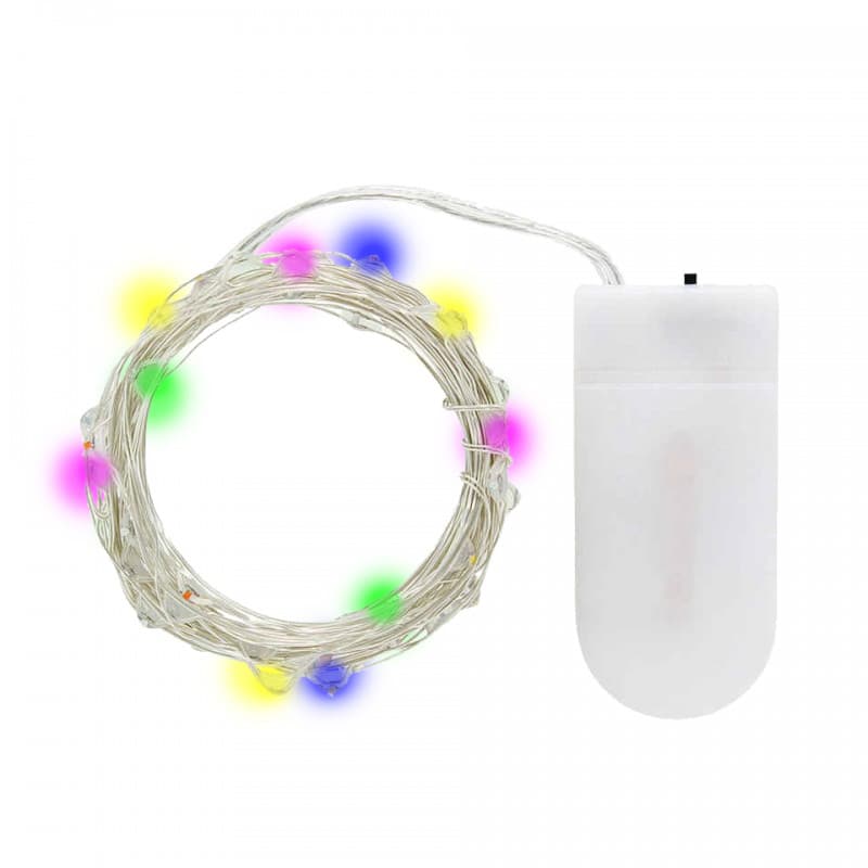 MIX Ljusslinga med 10 små olikfärgade LED o batteri, 1 meter