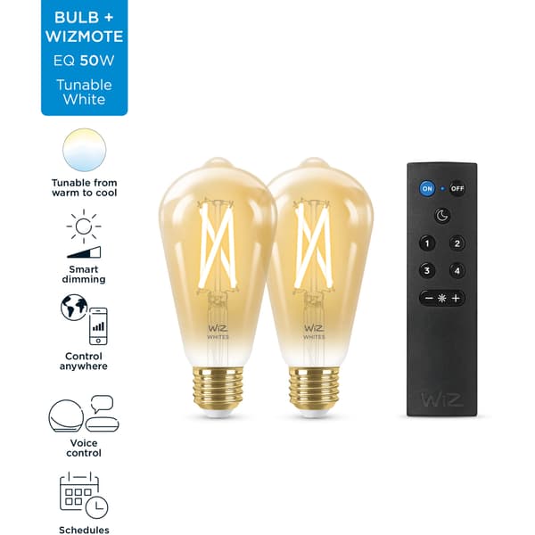 WiZ Startsett WA 2x8W ST64 Gyllen E27 WiFi + Fjernkontroll