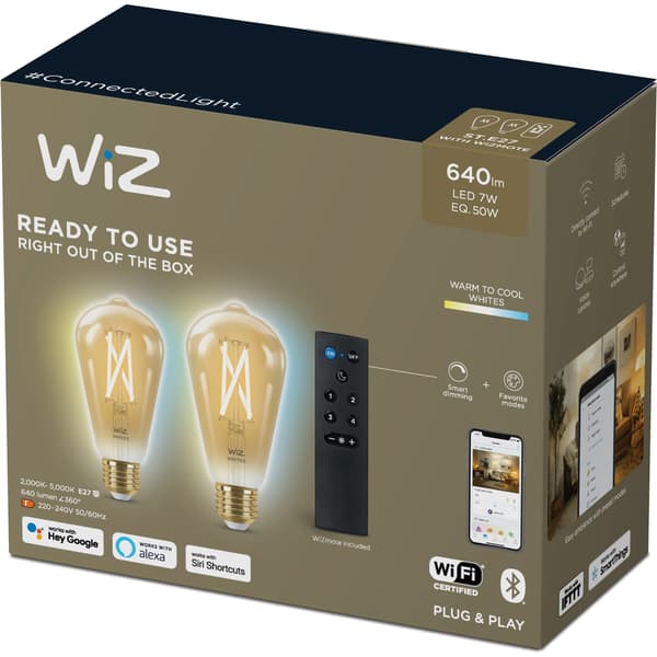 WiZ Startsett WA 2x8W ST64 Gyllen E27 WiFi + Fjernkontroll