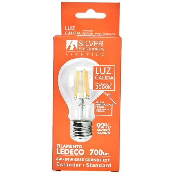 Sfärisk LED-lampa Silver Electronics 1980627 E27 6W 3000K A++ (Varmt Ljus)
