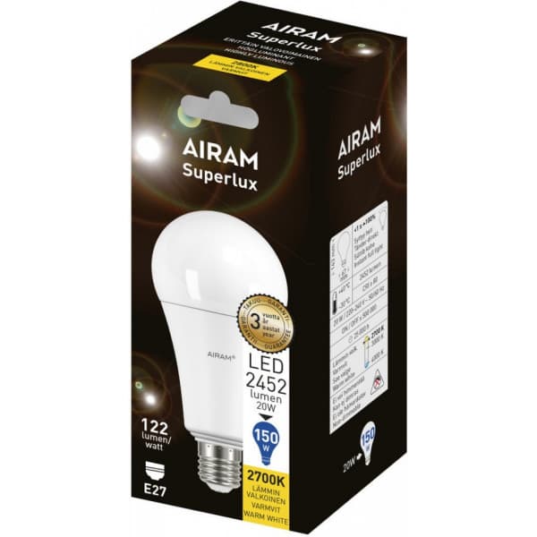 Airam Superlux 20 W -standardglödlampa, E27, 2700 K, 2452 lm