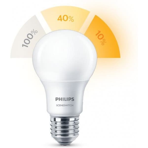 Philips SceneSwitch 806 lm LED-smartlampa med inbyggd dimmerfunktion, E27-sockel