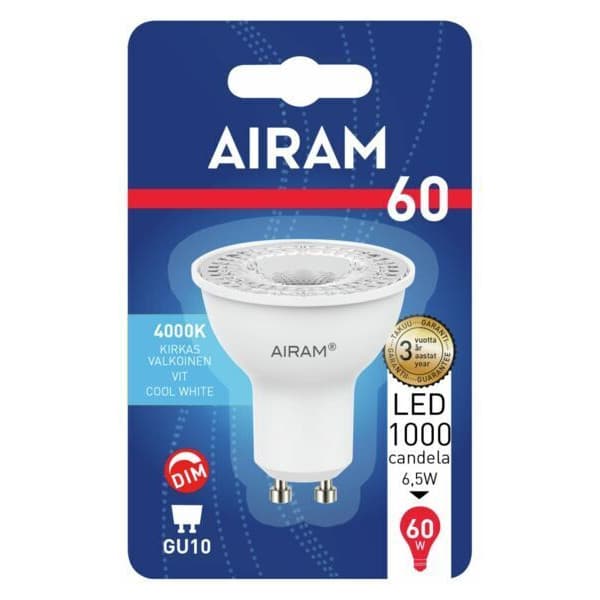 Airam LED PAR16, 4000K, 425 lm, GU10 sokkel