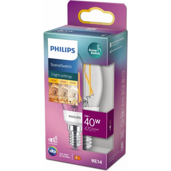 Philips SceneSwitch LED-kynttilälamppu, E14, 470 lm, 2200-2700 K