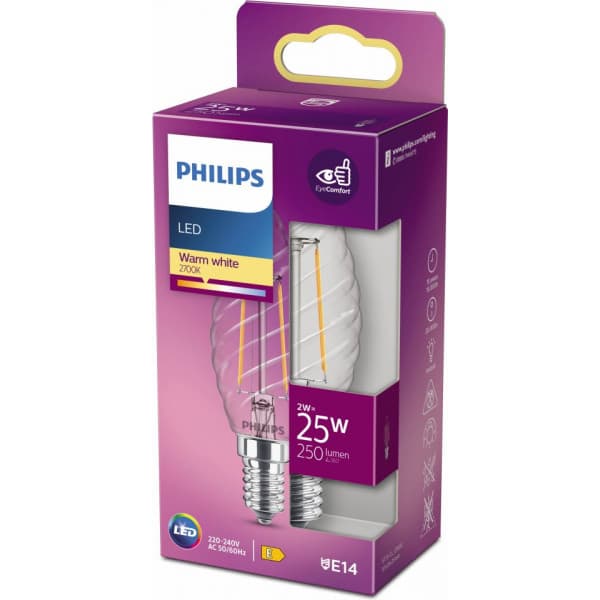 Philips Classic LED -skruvljus, E14, 2700 K, 250 lm, klar yta