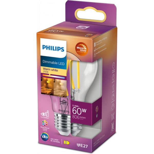 Philips Warm Glow LED -lamppu, E27, 2700 K, 806 lm, CRI 90