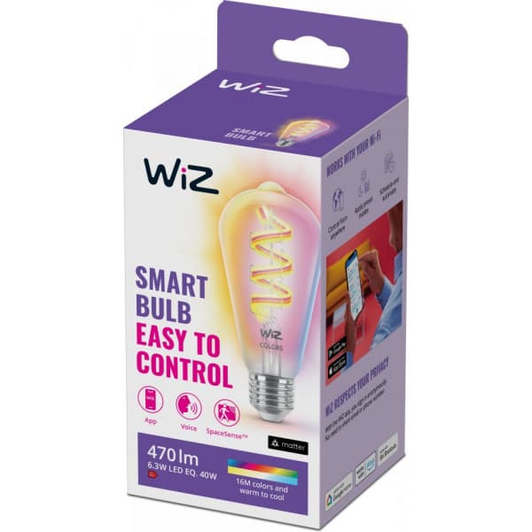 WiZ smartlampa, E27, ST64, RGB, Wi-Fi, 2200-6500 K, 470 lm, 1 st