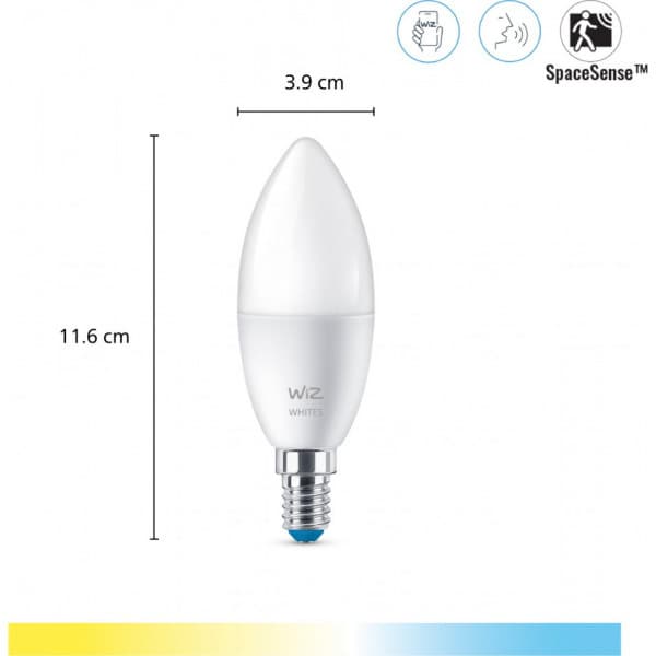 WiZ smartlampa, E14, C37, Vita nyanser, Wi-Fi, 2700-6500 K, 470 lm, matt, 3 st