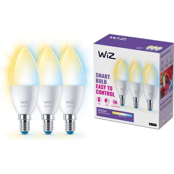 WiZ smartlampa, E14, C37, Vita nyanser, Wi-Fi, 2700-6500 K, 470 lm, matt, 3 st