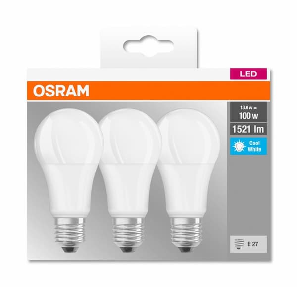 SET 3 becuri LED Osram, soclu E27, putere 14W, forma clasic, lumina alb, alimentare 220 - 240 V, "000004058075819559" (timbru verde 1.35 lei)
